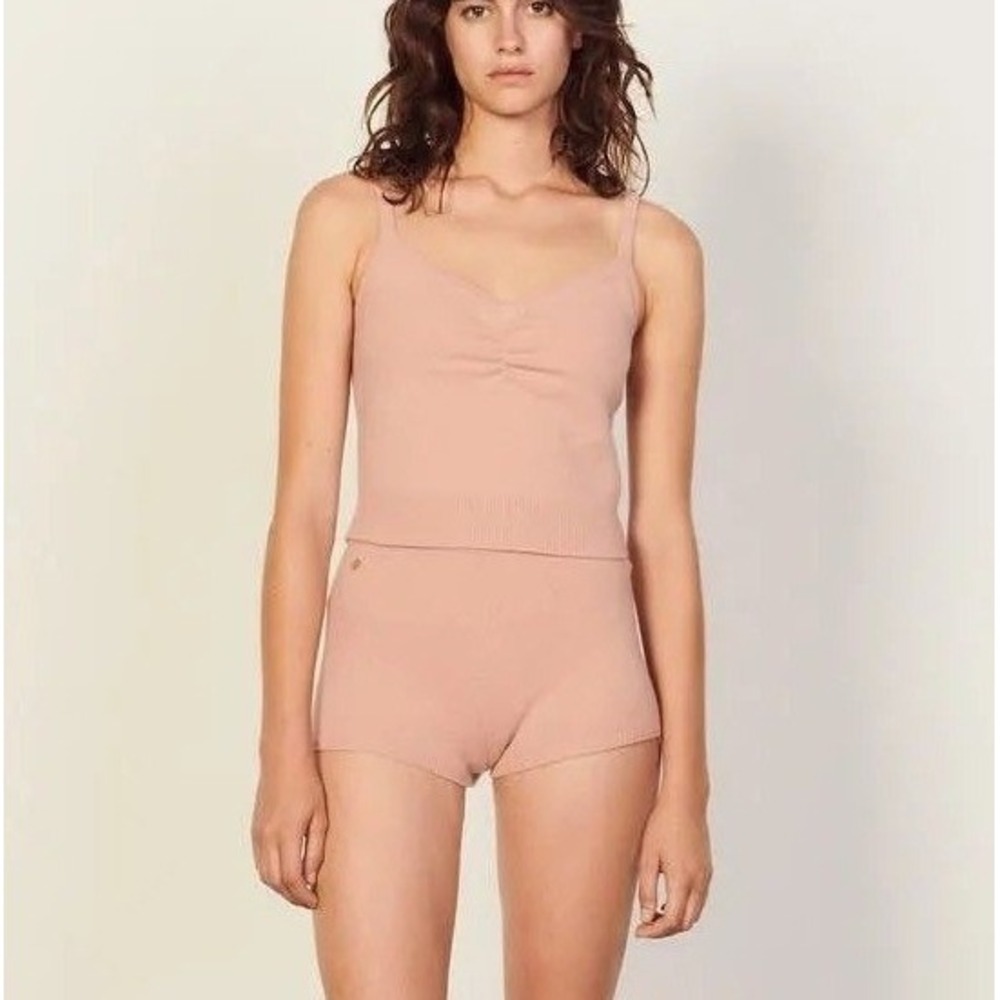 Sandro Paris Izzie Pink Bloomer Wool Knit High Rise Shorts Size 40 L NWT